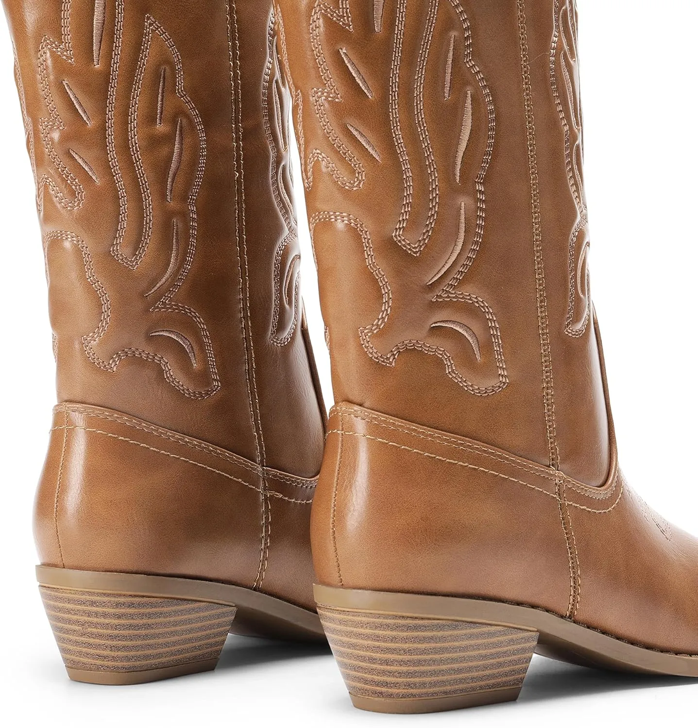 DREAM PAIRS Women's Cowboy Boots Mid Calf Cowgirl Boots Embroidery Stitched Western Boots