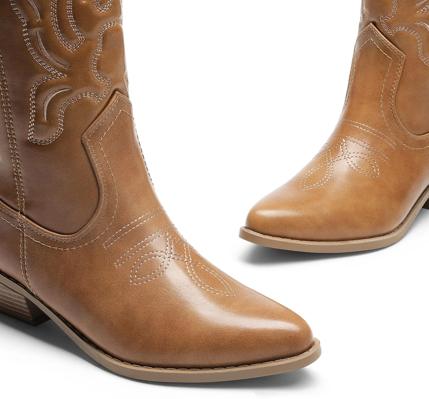 DREAM PAIRS Women's Cowboy Boots Mid Calf Cowgirl Boots Embroidery Stitched Western Boots