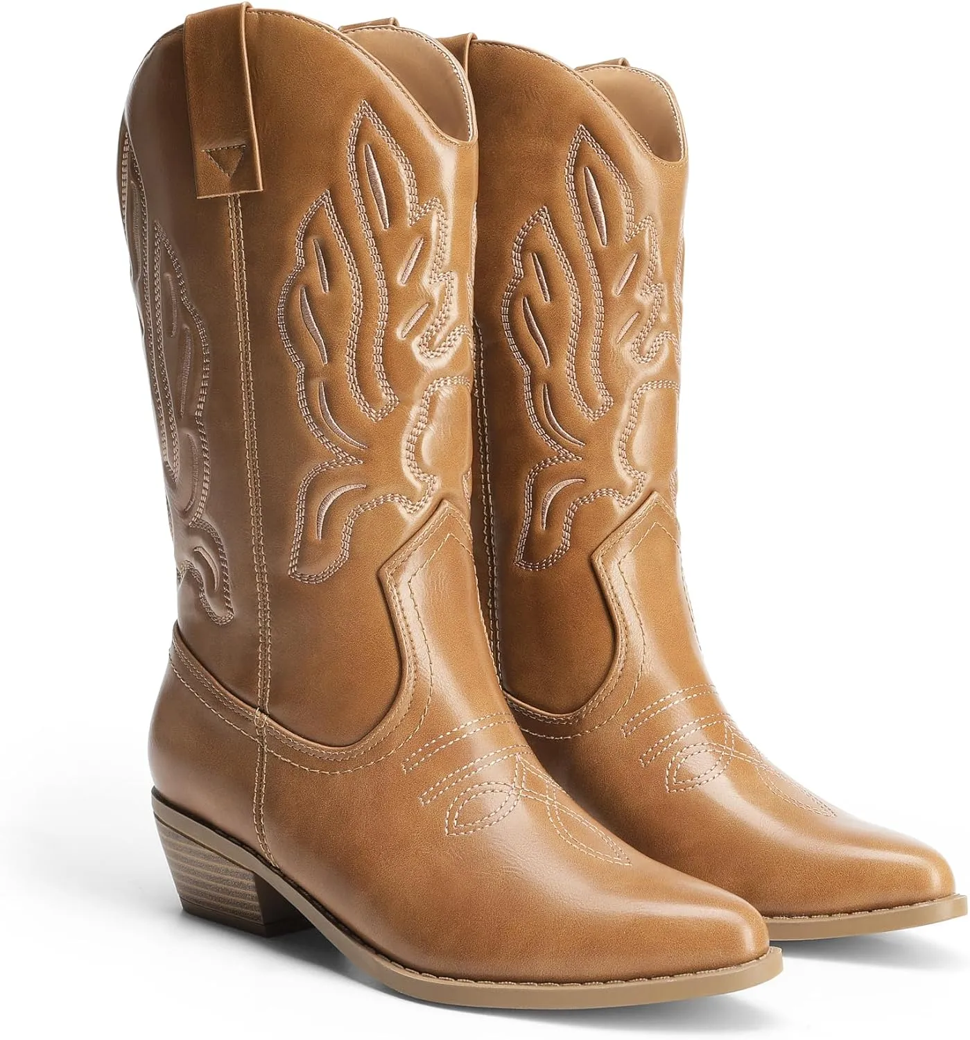 DREAM PAIRS Women's Cowboy Boots Mid Calf Cowgirl Boots Embroidery Stitched Western Boots