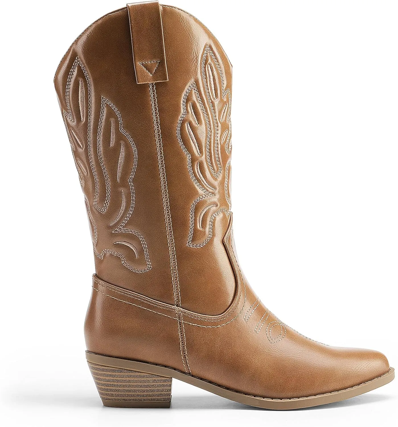 DREAM PAIRS Women's Cowboy Boots Mid Calf Cowgirl Boots Embroidery Stitched Western Boots