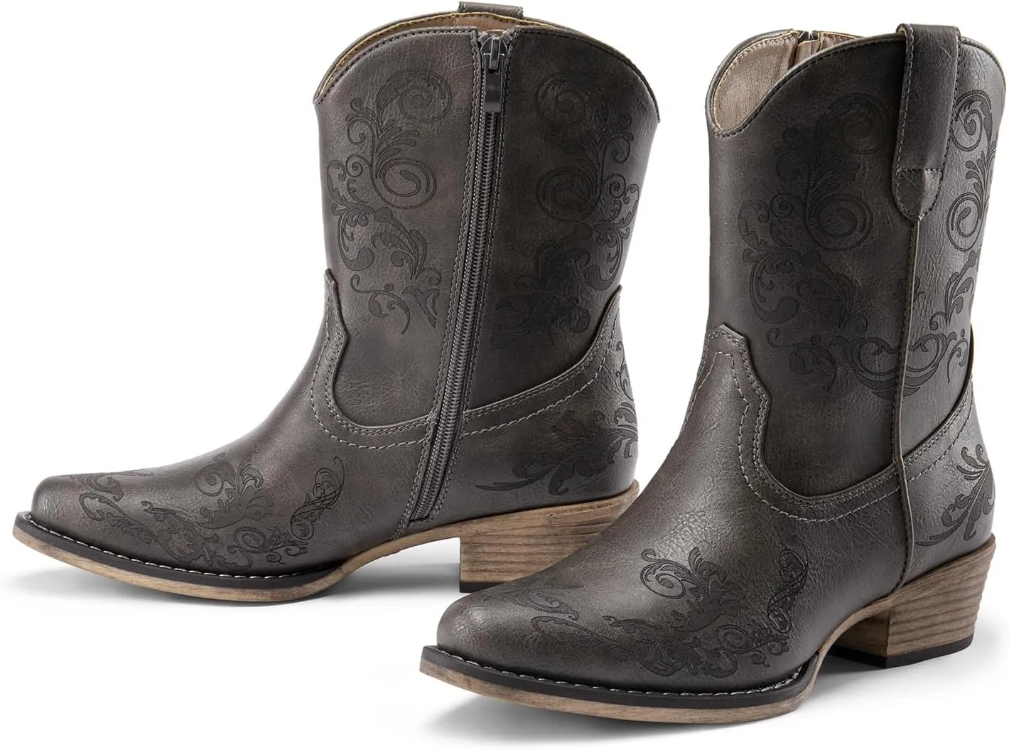 DREAM PAIRS Women's Cowboy Cowgirl Western Ankle Boots Low Chunky Heels Square Toe Fall Short Booties Shoes