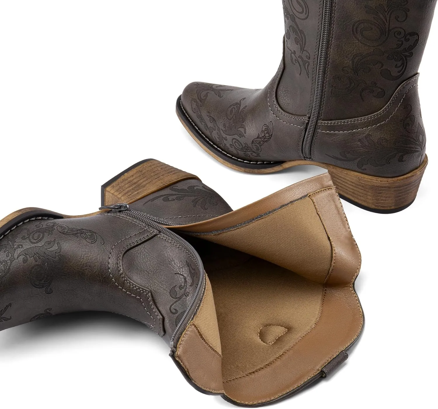 DREAM PAIRS Women's Cowboy Cowgirl Western Ankle Boots Low Chunky Heels Square Toe Fall Short Booties Shoes