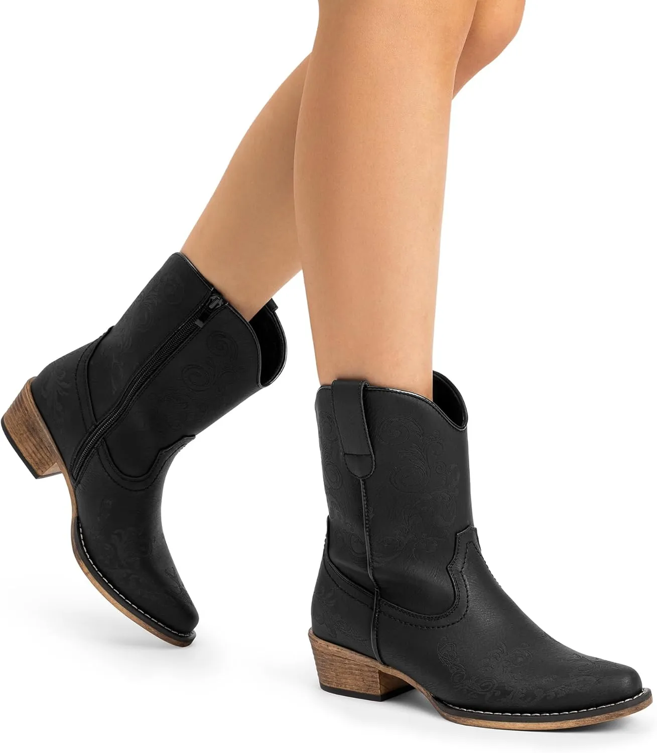 DREAM PAIRS Women's Cowboy Cowgirl Western Ankle Boots Low Chunky Heels Square Toe Fall Short Booties Shoes