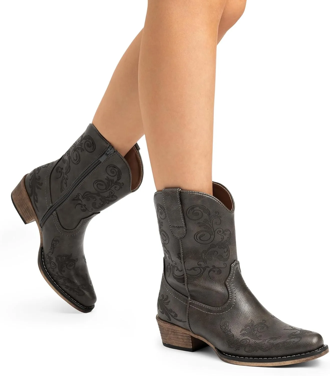 DREAM PAIRS Women's Cowboy Cowgirl Western Ankle Boots Low Chunky Heels Square Toe Fall Short Booties Shoes