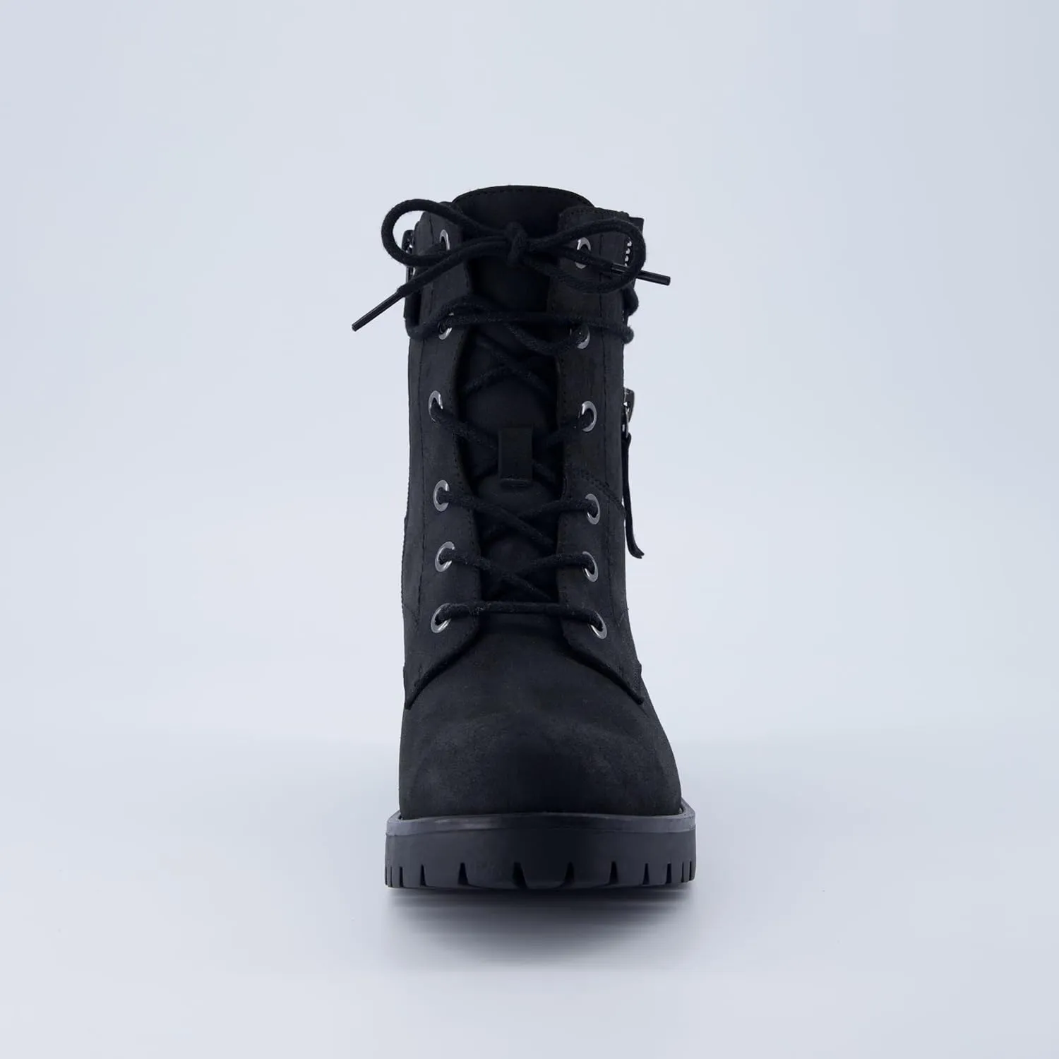 Dunes Women's Kobe Heeled Combat Boots – Lace-Up with Side Zipper, Memory Foam Insoles, Faux Fur Lining, Vegan Nubuck Leather, Wide Widths Available