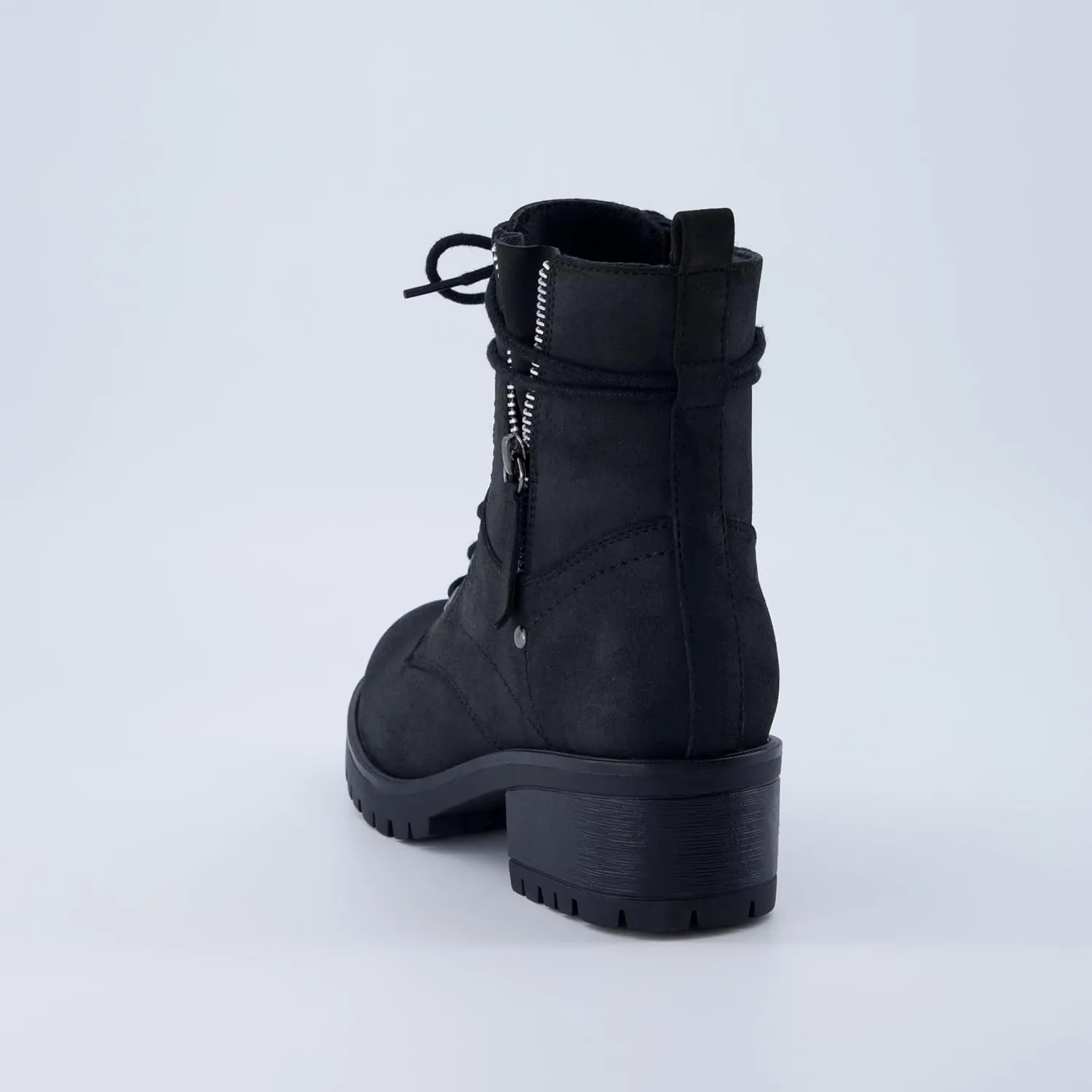 Dunes Women's Kobe Heeled Combat Boots – Lace-Up with Side Zipper, Memory Foam Insoles, Faux Fur Lining, Vegan Nubuck Leather, Wide Widths Available