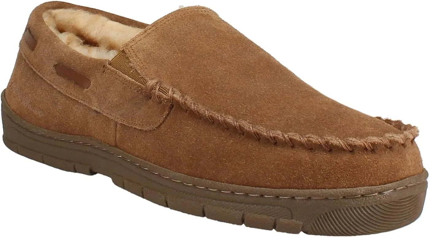 Eddie Bauer Men's Suede Slippers Memory Foam Heated Slippers for Men with Faux Fur Lining - Tan X-Large
