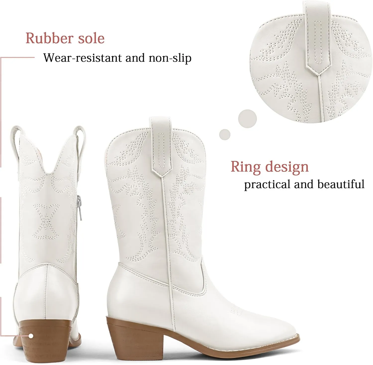 Eithy Cowgirl Chunky Heel Fashion Vintage Classic Boots Embroidered Western Boots for Kids/Big Kids