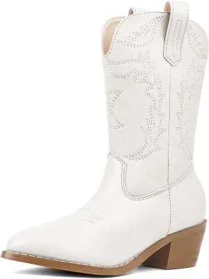 Eithy Cowgirl Chunky Heel Fashion Vintage Classic Boots Embroidered Western Boots for Kids/Big Kids