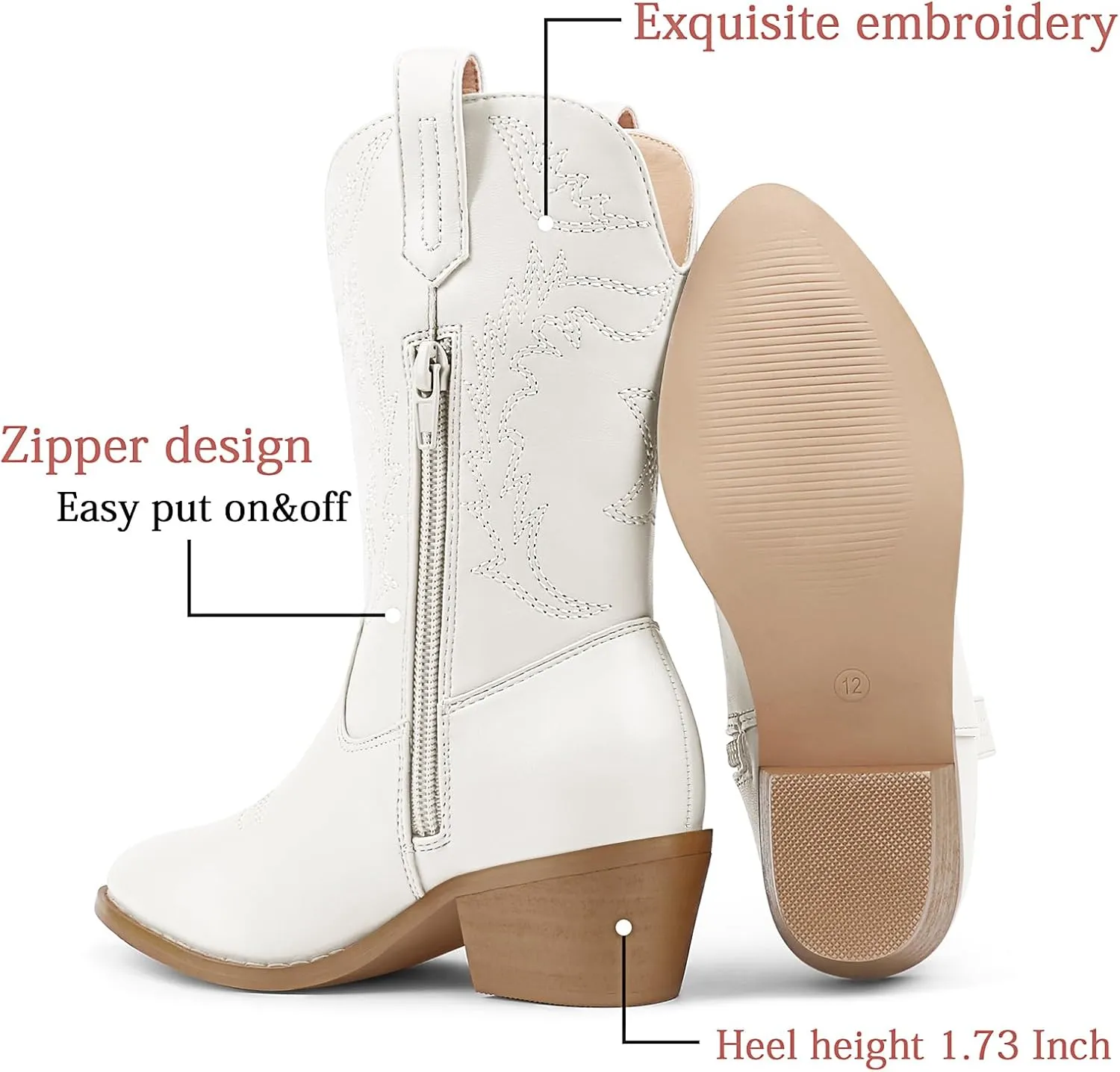 Eithy Cowgirl Chunky Heel Fashion Vintage Classic Boots Embroidered Western Boots for Kids/Big Kids