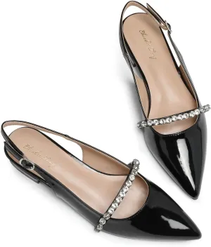 Elisabet Tang Women Slingback Flats with Rhinestone Pointed Toe Flats for Women Dressy Shoes