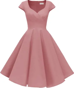 Ellames Women's 1950s Retro Vintage Dresses Elegant 2025 Cocktail Party Dress Cap Sleeve Dress with Pocket