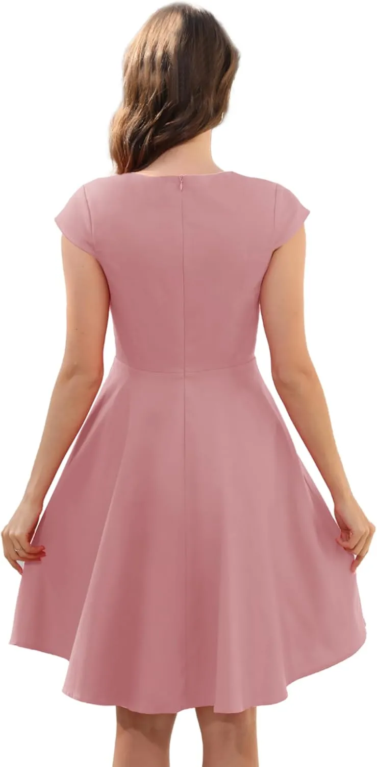 Ellames Women's 1950s Retro Vintage Dresses Elegant 2025 Cocktail Party Dress Cap Sleeve Dress with Pocket