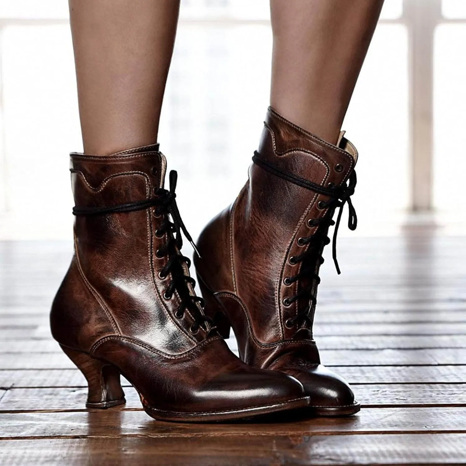 Erocalli Women Wedding Bridal Boots Victorian Boots Renaissance Boots Goth Witch Stuff Boots Lace Up Satin Lace Mid Calf Boot Tango Latin Ballroom Dance Evening Wedding Shoes