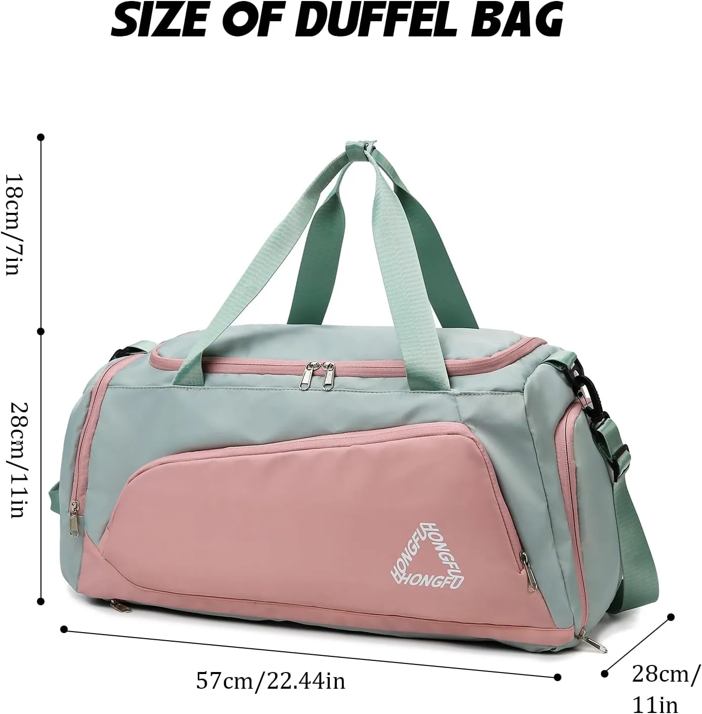 Eslcorri Gym Duffle Bag for Women Men, Sports Backpack with Wet & Shoe Compartment, Fitness Overnight Weekender Bag for Yoga, Swim, Travel (C, GreenPink)