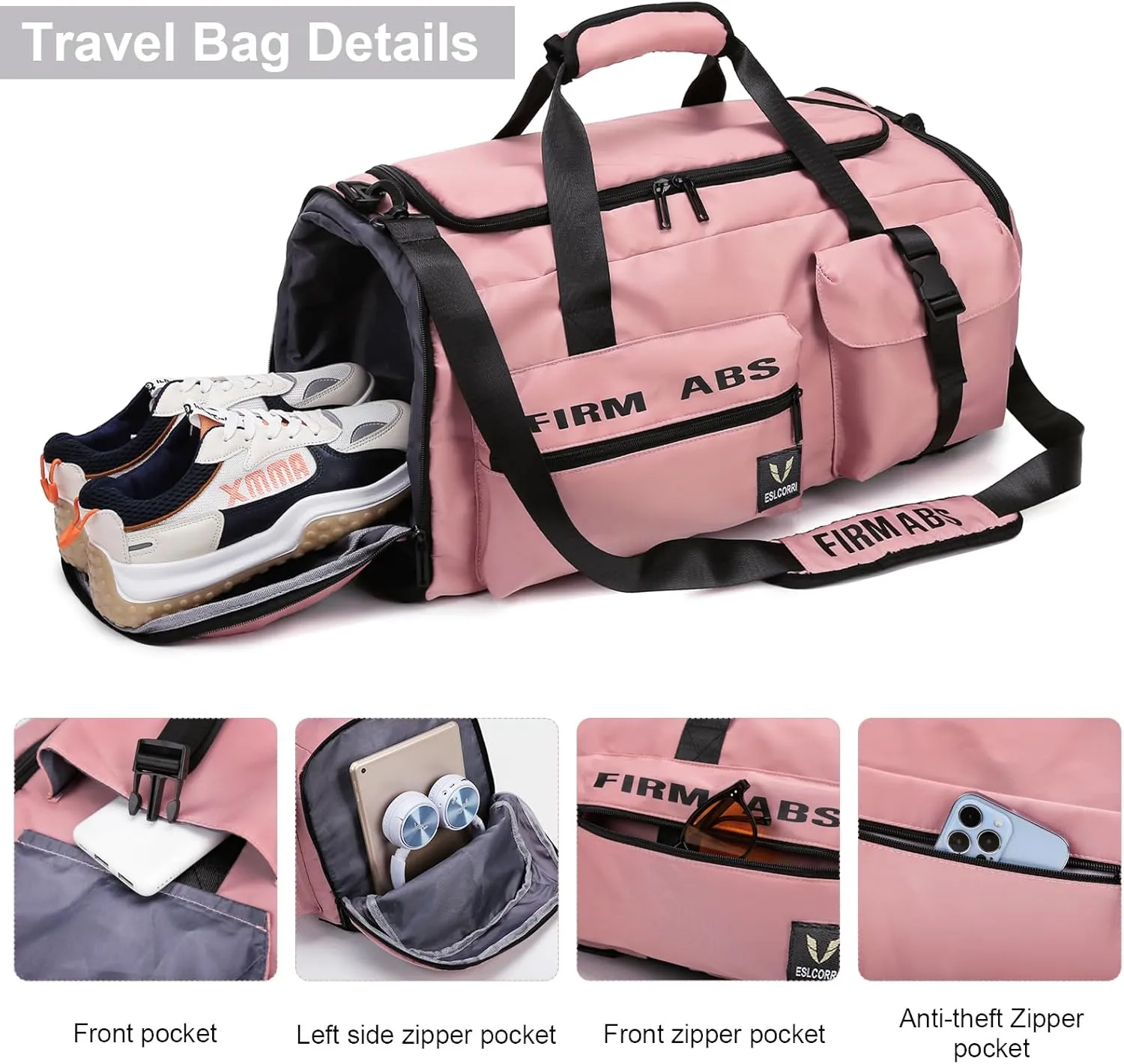Eslcorri Gym Duffle Bag for Women Men, Sports Backpack with Wet & Shoe Compartment, Fitness Overnight Weekender Bag for Yoga, Swim, Travel (Style A, Green)