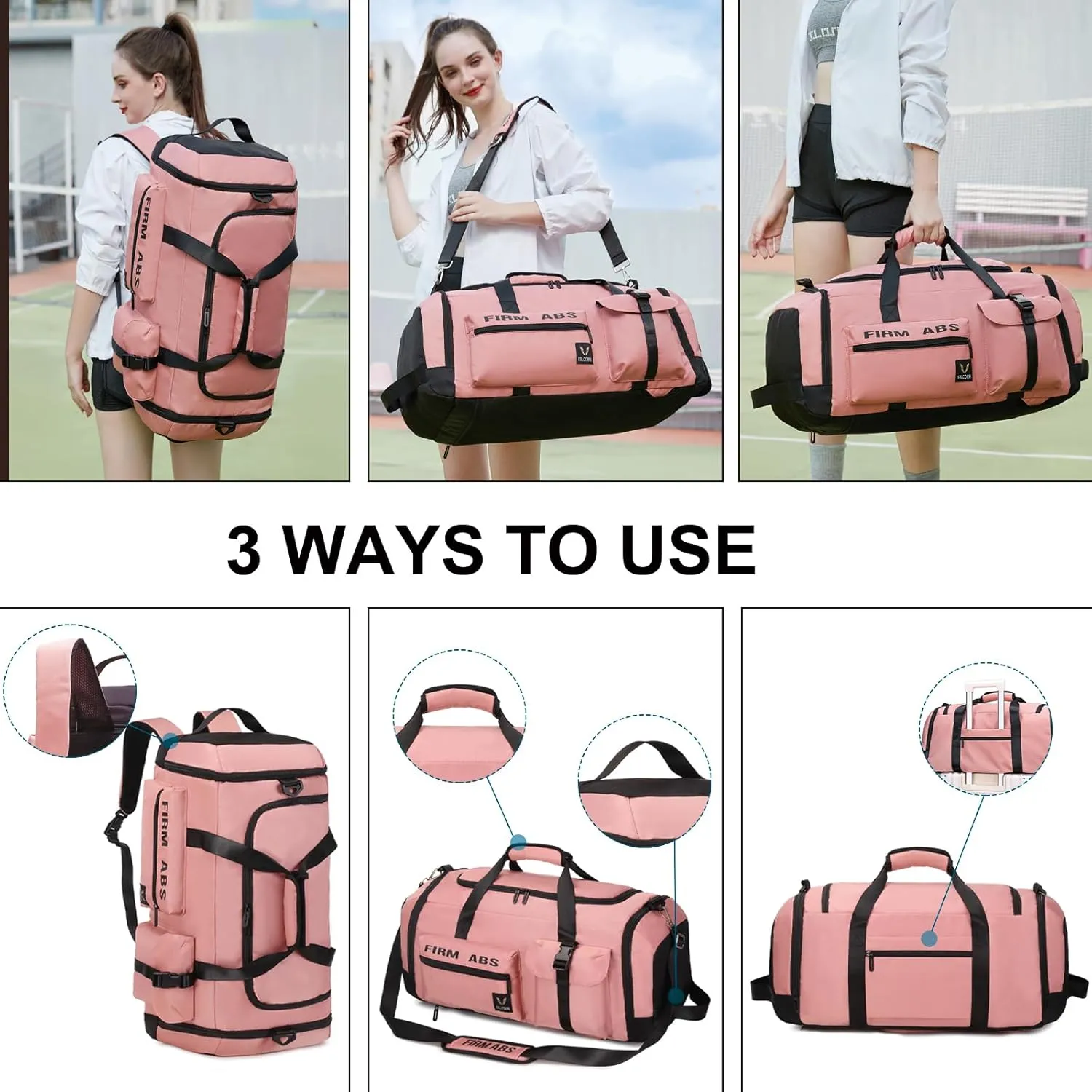 Eslcorri Gym Duffle Bag for Women Men, Sports Backpack with Wet & Shoe Compartment, Fitness Overnight Weekender Bag for Yoga, Swim, Travel (Style A, Green)
