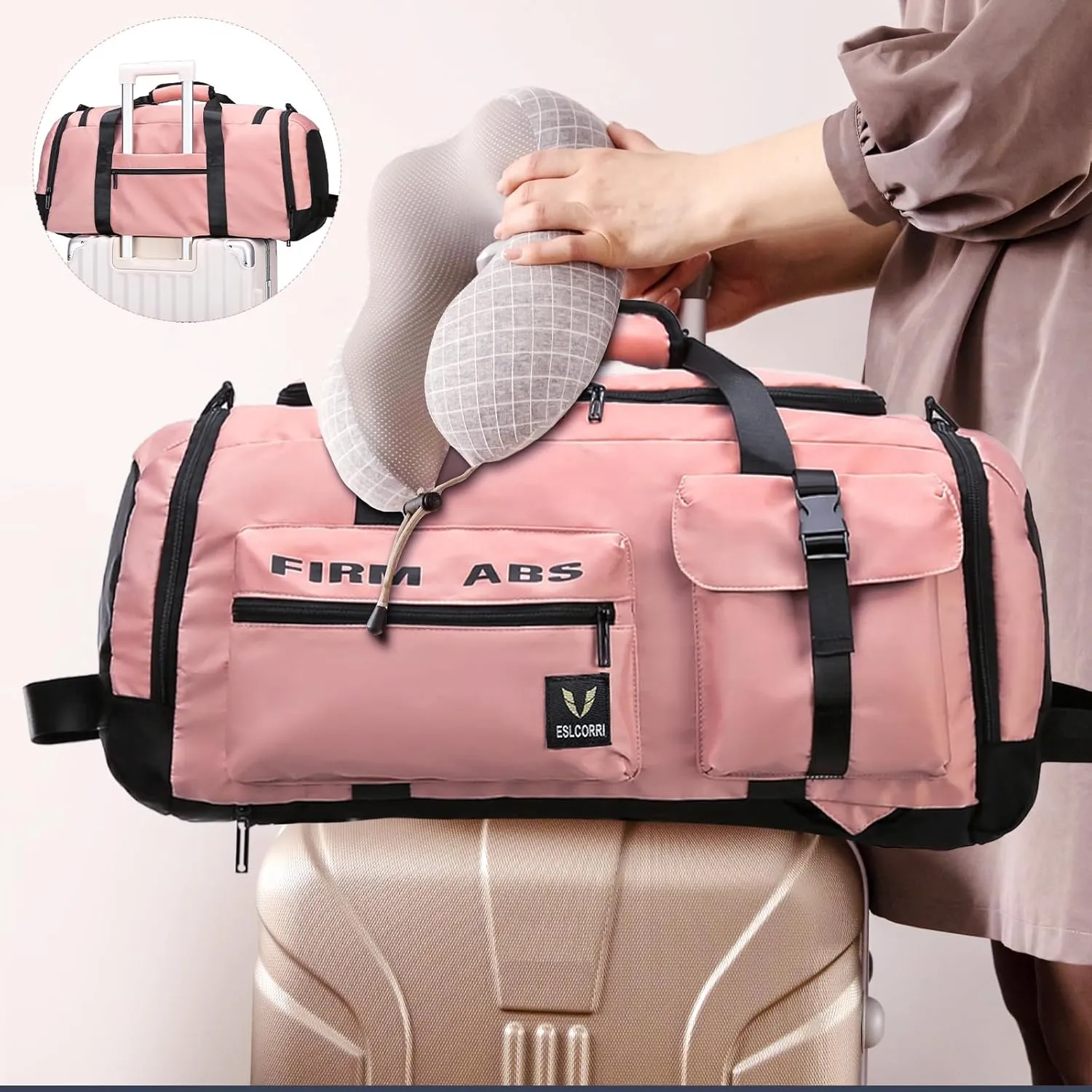 Eslcorri Gym Duffle Bag for Women Men, Sports Backpack with Wet & Shoe Compartment, Fitness Overnight Weekender Bag for Yoga, Swim, Travel (Style A, Green)