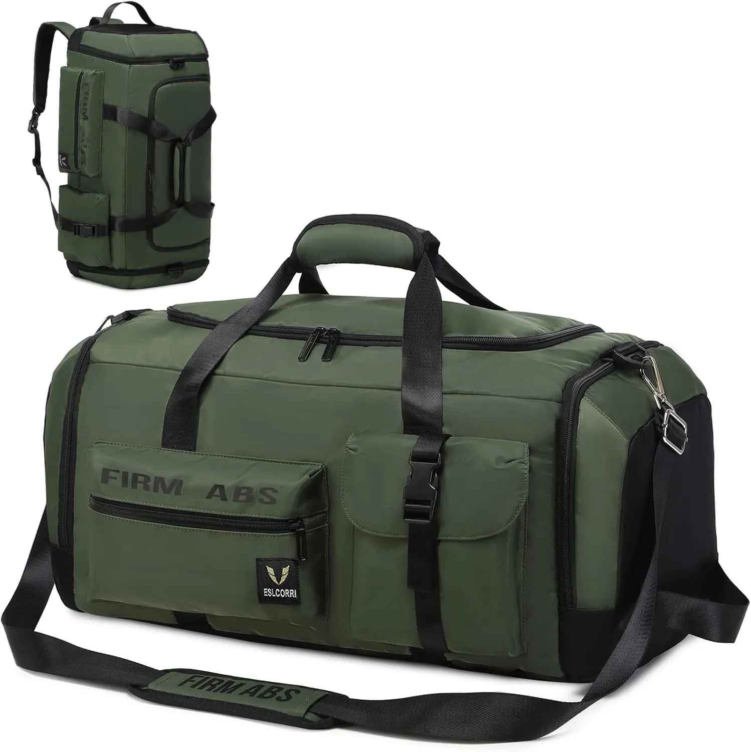 Eslcorri Gym Duffle Bag for Women Men, Sports Backpack with Wet & Shoe Compartment, Fitness Overnight Weekender Bag for Yoga, Swim, Travel (Style A, Green)