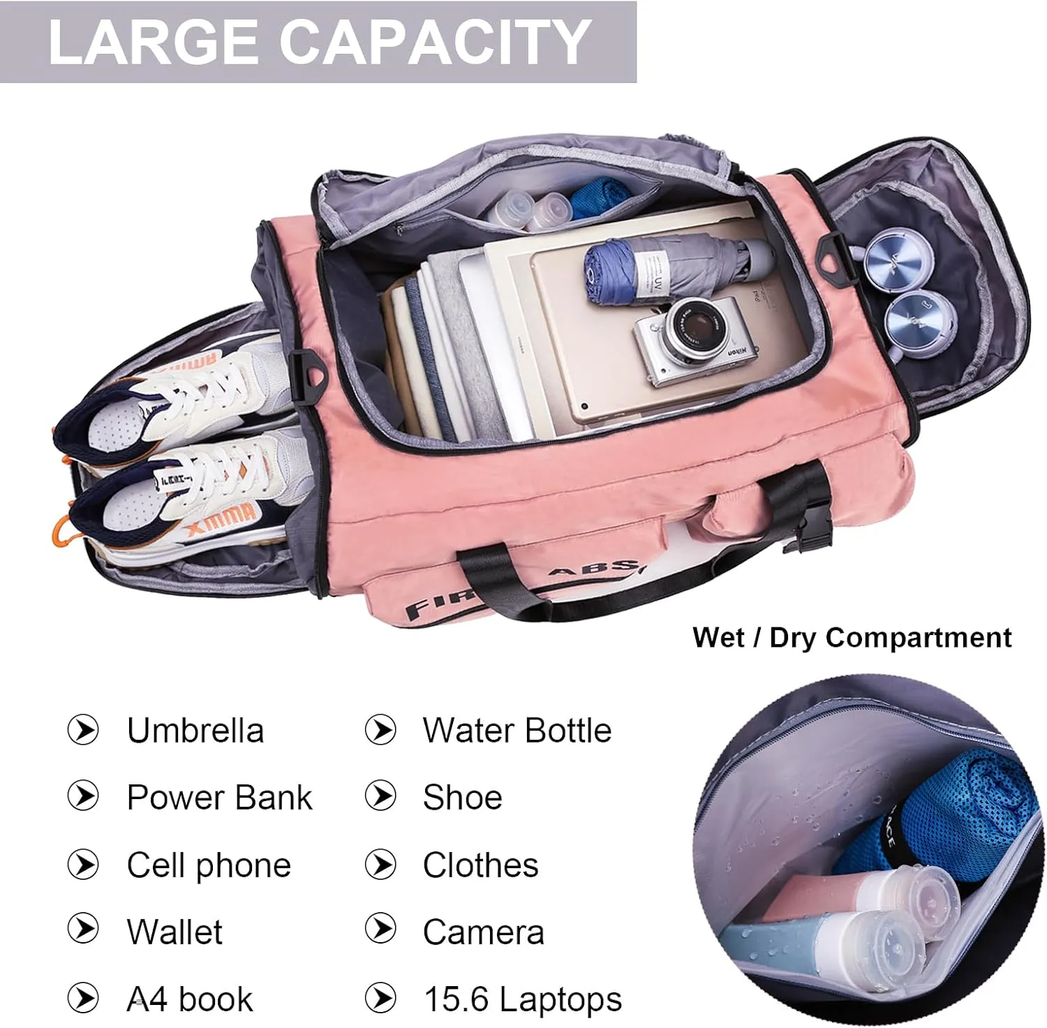 Eslcorri Gym Duffle Bag for Women Men, Sports Backpack with Wet & Shoe Compartment, Fitness Overnight Weekender Bag for Yoga, Swim, Travel (Style A, Green)
