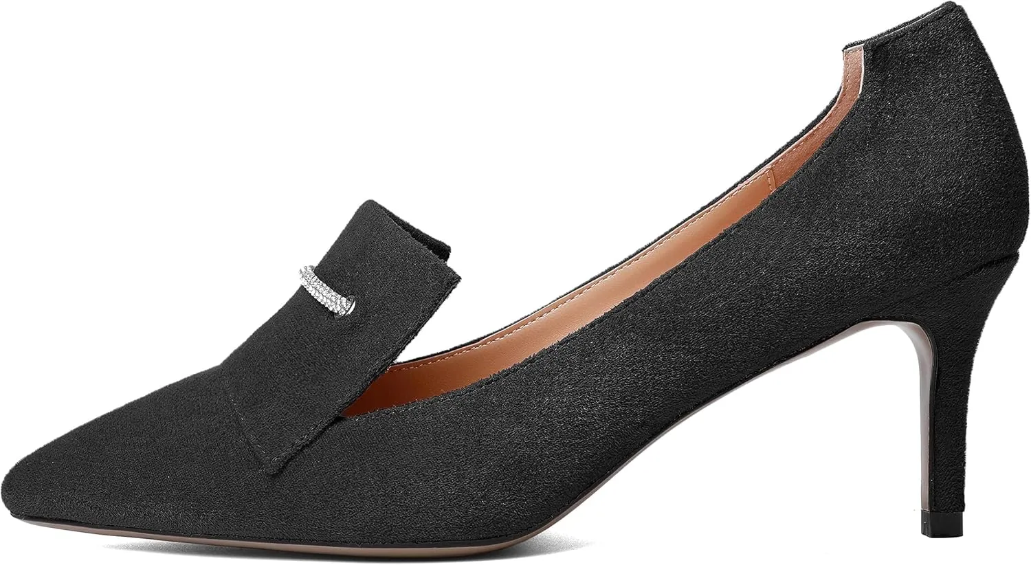 Esvowido Loafers for Women Closed Toe Kitten Heels Slip on Pumps Chain Trims with Rhinestone Comfortable Loafer Shoes 2.5 Inch