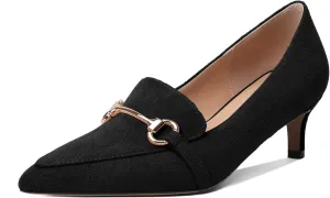 Esvowido Loafers for Women Closed Toe Kitten Heels Slip on Pumps with Chain Trims Comfortable Suede Loafer Shoes 2 Inch