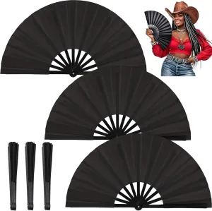 Fans for Line Dancing 3Pack Boots on The Ground Hand Fan Clack Clacking Large Folding Fans Big Handheld Clapping Snapping Cowboy Clacker Line Dance Popping Fan That Make Sounds pop (3pcs Black)