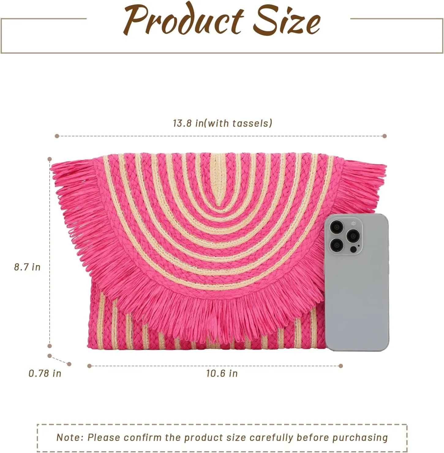 Fecialy Women Fringe Straw Clutch Purses Envelope Summer Beach Bags Woven Clutch Handbags