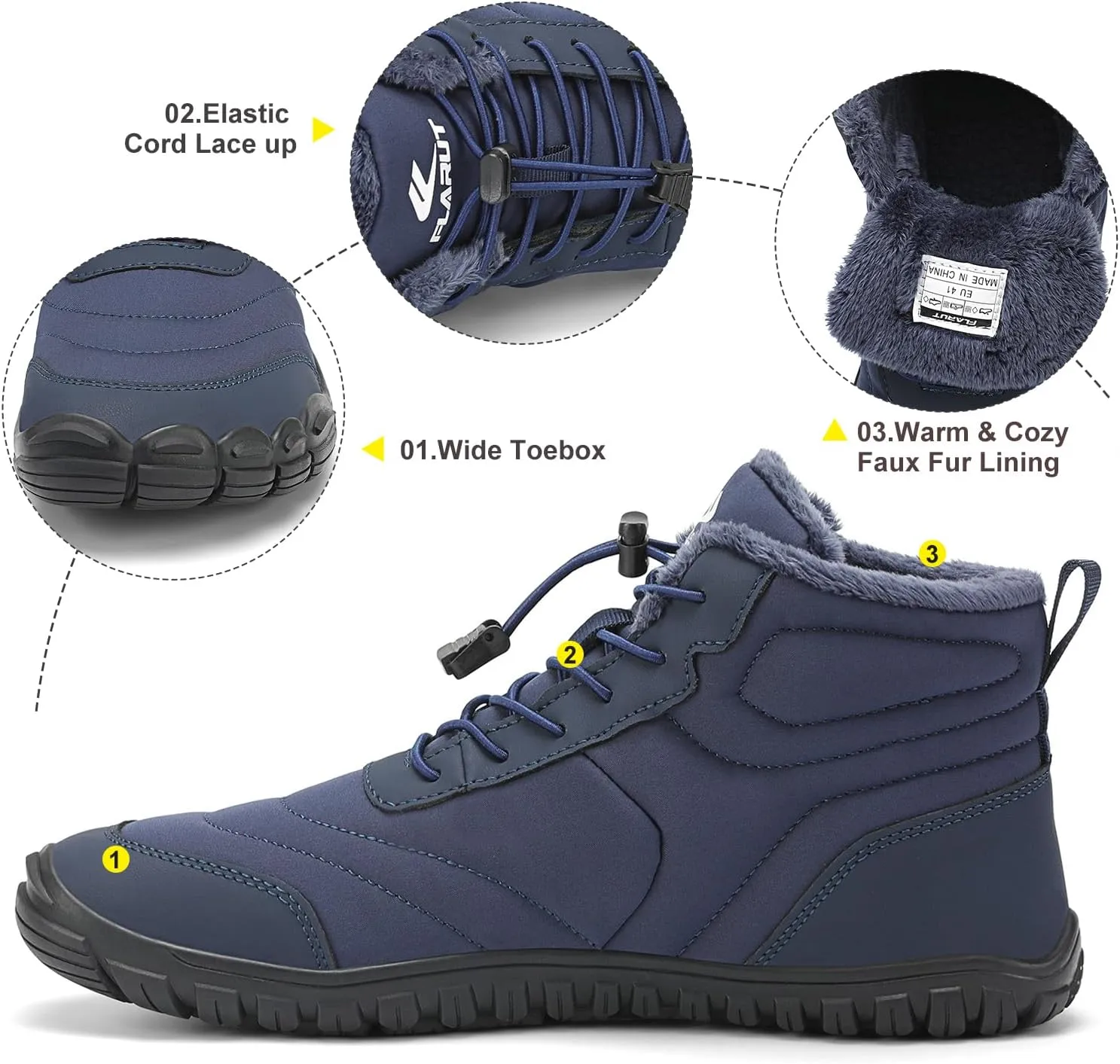 FLARUT Mens Womens Snow Boots Winter Shoes Warm Fur Waterproof Anti-Slip Outdoor Casual Ankle Sneakers