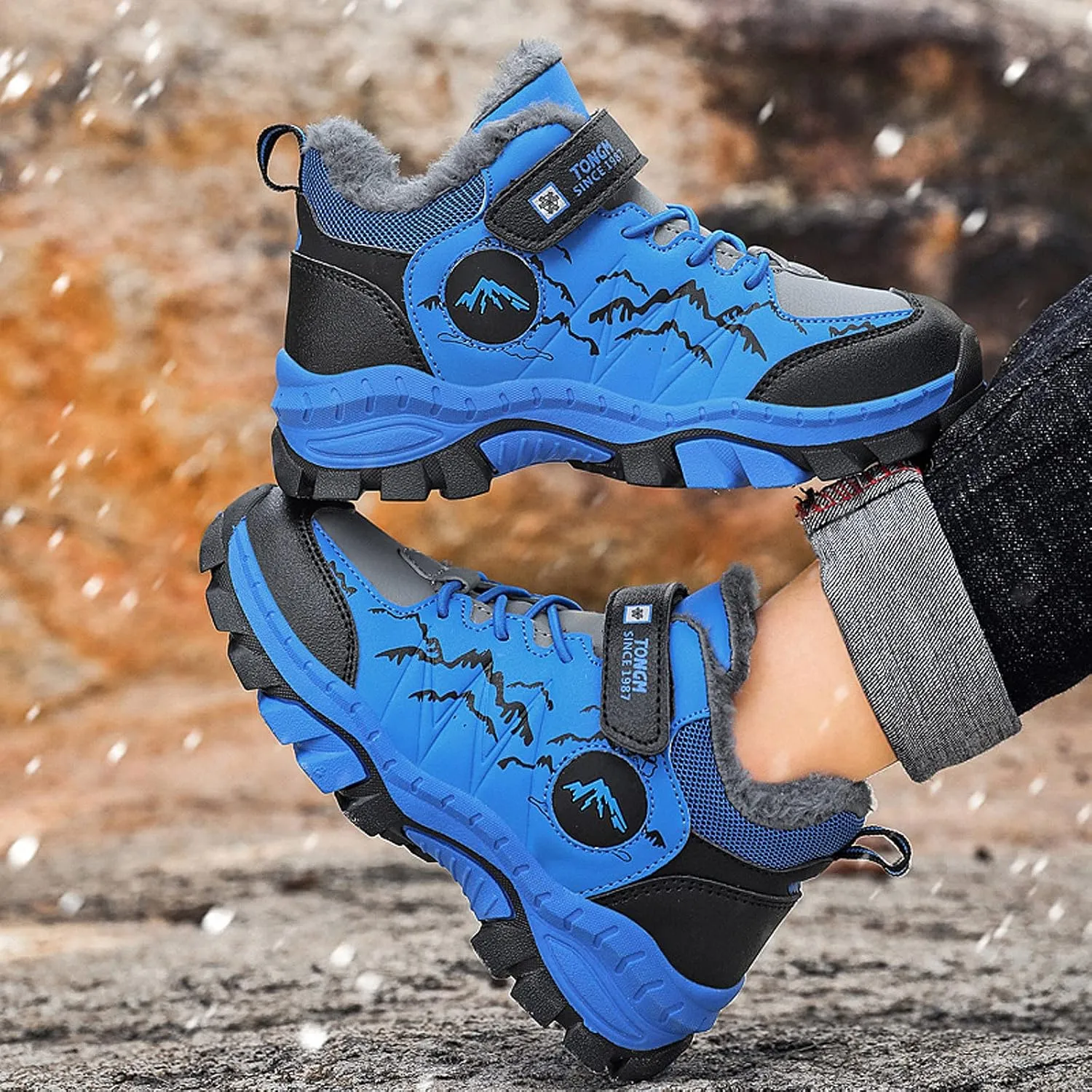 FLIOZY Kids Hiking Boots Boys Girls Winter Snow Boots Non Slip Warm Snow Sports Shoes Outdoor Walking Climbing Sneaker
