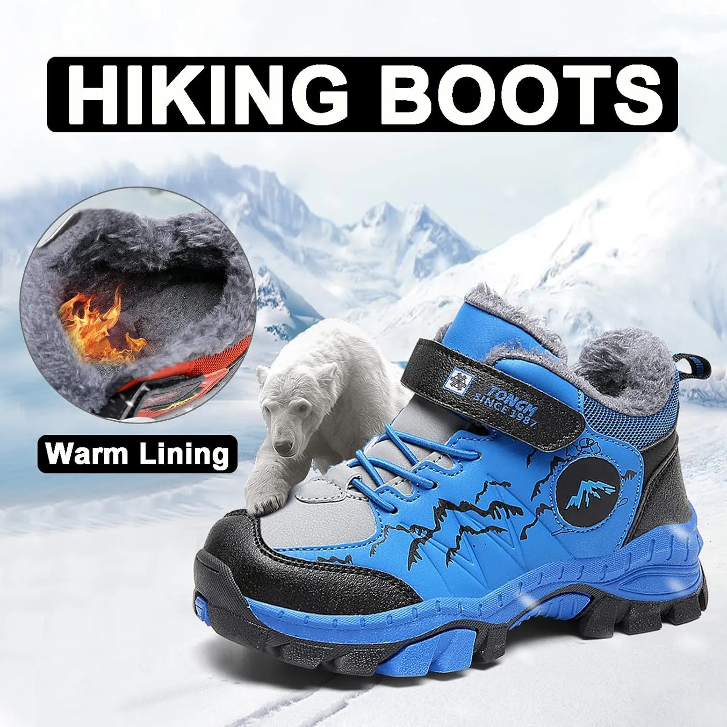 FLIOZY Kids Hiking Boots Boys Girls Winter Snow Boots Non Slip Warm Snow Sports Shoes Outdoor Walking Climbing Sneaker