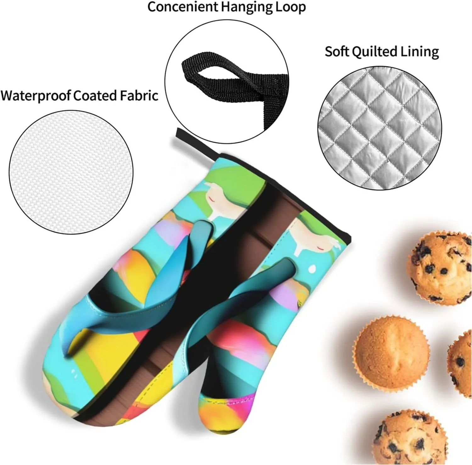 Flops Slippers Art Sandals Anti-Scalding and Heat Insulation Slip Oven Mitt and Trivets Set,Waterproof,for Baking Grilling
