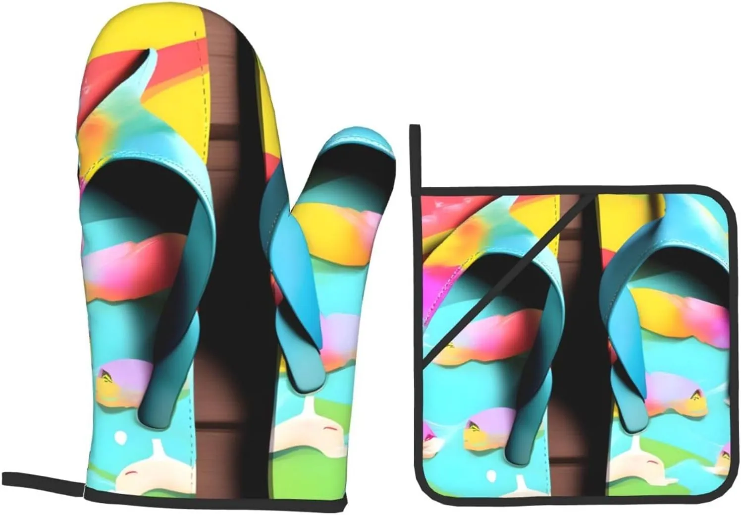 Flops Slippers Art Sandals Anti-Scalding and Heat Insulation Slip Oven Mitt and Trivets Set,Waterproof,for Baking Grilling