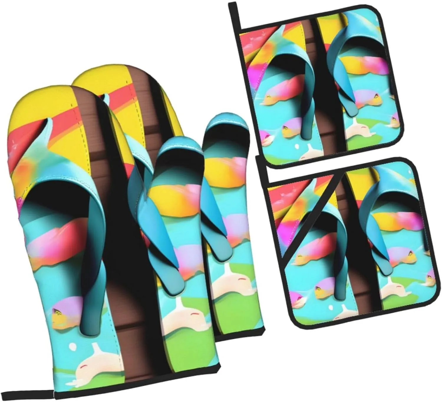 Flops Slippers Art Sandals Anti-Scalding and Heat Insulation Slip Oven Mitt and Trivets Set,Waterproof,for Baking Grilling