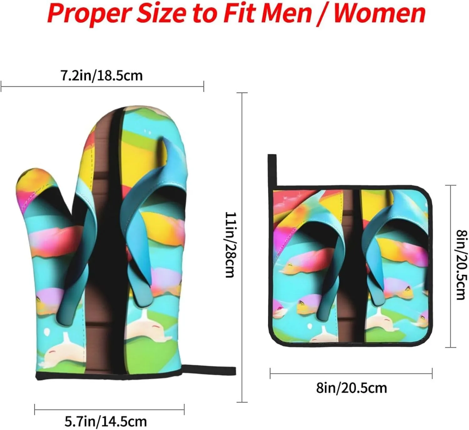 Flops Slippers Art Sandals Anti-Scalding and Heat Insulation Slip Oven Mitt and Trivets Set,Waterproof,for Baking Grilling