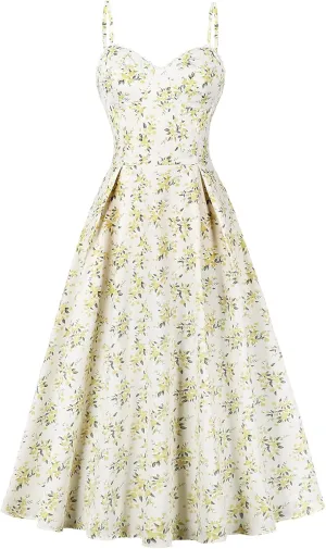 Floral Corset Dress for Women 2024 Summer Spaghetti Strap Cottagecore Dresses Milkmaid Dress Pocket Midi Sundress