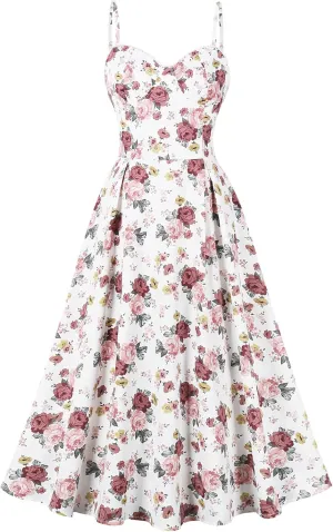 Floral Corset Dress for Women 2024 Summer Spaghetti Strap Cottagecore Dresses Milkmaid Dress Pocket Midi Sundress