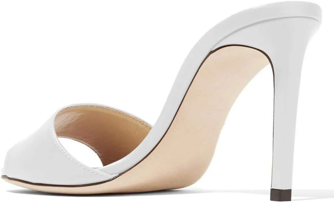 FOWT Women Peep Toe Mules Stiletto High Heels Sandals Party Evening Prom Office Comfort Casual Shoes Full Size 4-15 M US