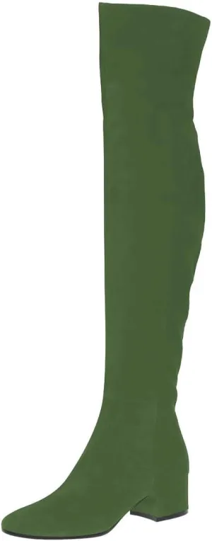 FOWT Women Round Toe Stretchy Over The Knee Boots Block Low Heel Thigh High Boot Side Zipper Comfy Winter Outdoor Warm Dress Shoes Size 4-16 US