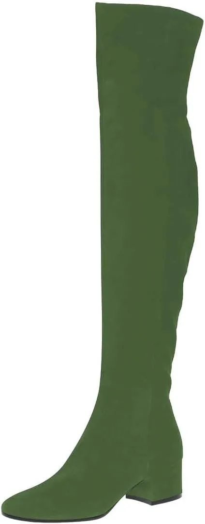 FOWT Women Round Toe Stretchy Over The Knee Boots Block Low Heel Thigh High Boot Side Zipper Comfy Winter Outdoor Warm Dress Shoes Size 4-16 US