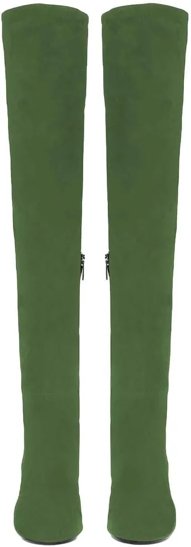 FOWT Women Round Toe Stretchy Over The Knee Boots Block Low Heel Thigh High Boot Side Zipper Comfy Winter Outdoor Warm Dress Shoes Size 4-16 US