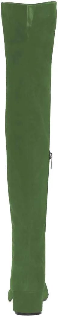 FOWT Women Round Toe Stretchy Over The Knee Boots Block Low Heel Thigh High Boot Side Zipper Comfy Winter Outdoor Warm Dress Shoes Size 4-16 US