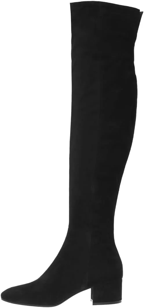 FOWT Women Round Toe Stretchy Over The Knee Boots Block Low Heel Thigh High Boot Side Zipper Comfy Winter Outdoor Warm Dress Shoes Size 4-16 US