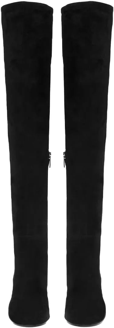 FOWT Women Round Toe Stretchy Over The Knee Boots Block Low Heel Thigh High Boot Side Zipper Comfy Winter Outdoor Warm Dress Shoes Size 4-16 US