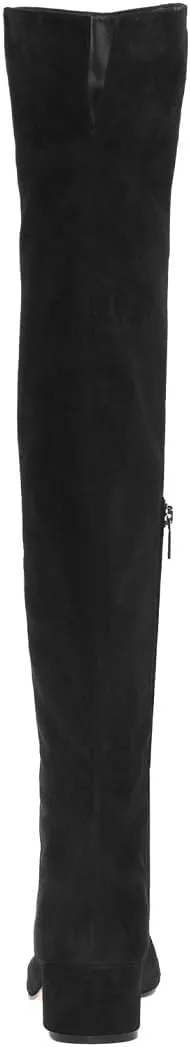 FOWT Women Round Toe Stretchy Over The Knee Boots Block Low Heel Thigh High Boot Side Zipper Comfy Winter Outdoor Warm Dress Shoes Size 4-16 US