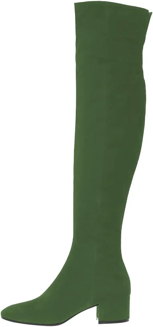 FOWT Women Round Toe Stretchy Over The Knee Boots Block Low Heel Thigh High Boot Side Zipper Comfy Winter Outdoor Warm Dress Shoes Size 4-16 US
