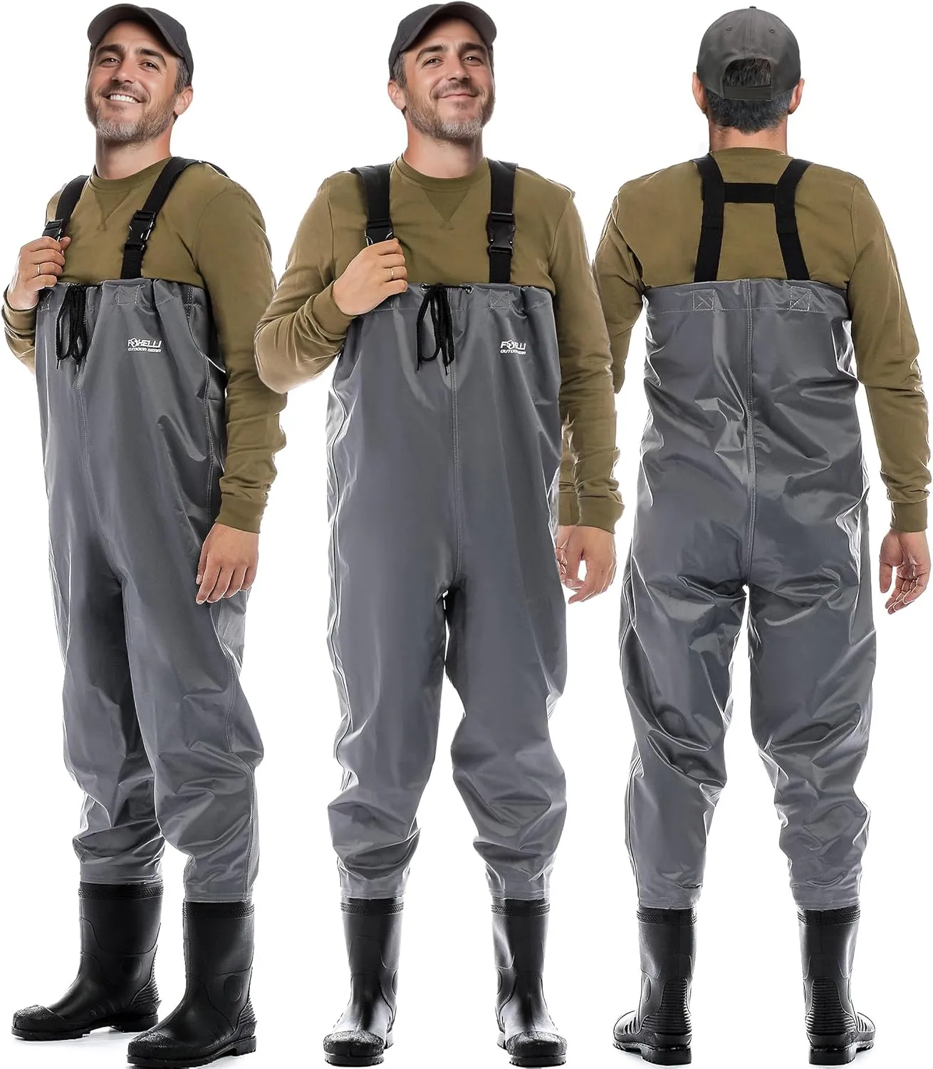 Foxelli Chest Waders - 2-ply Nylon/PVC Waterproof Lightweight Fishing Waders for Men & Women with Boots