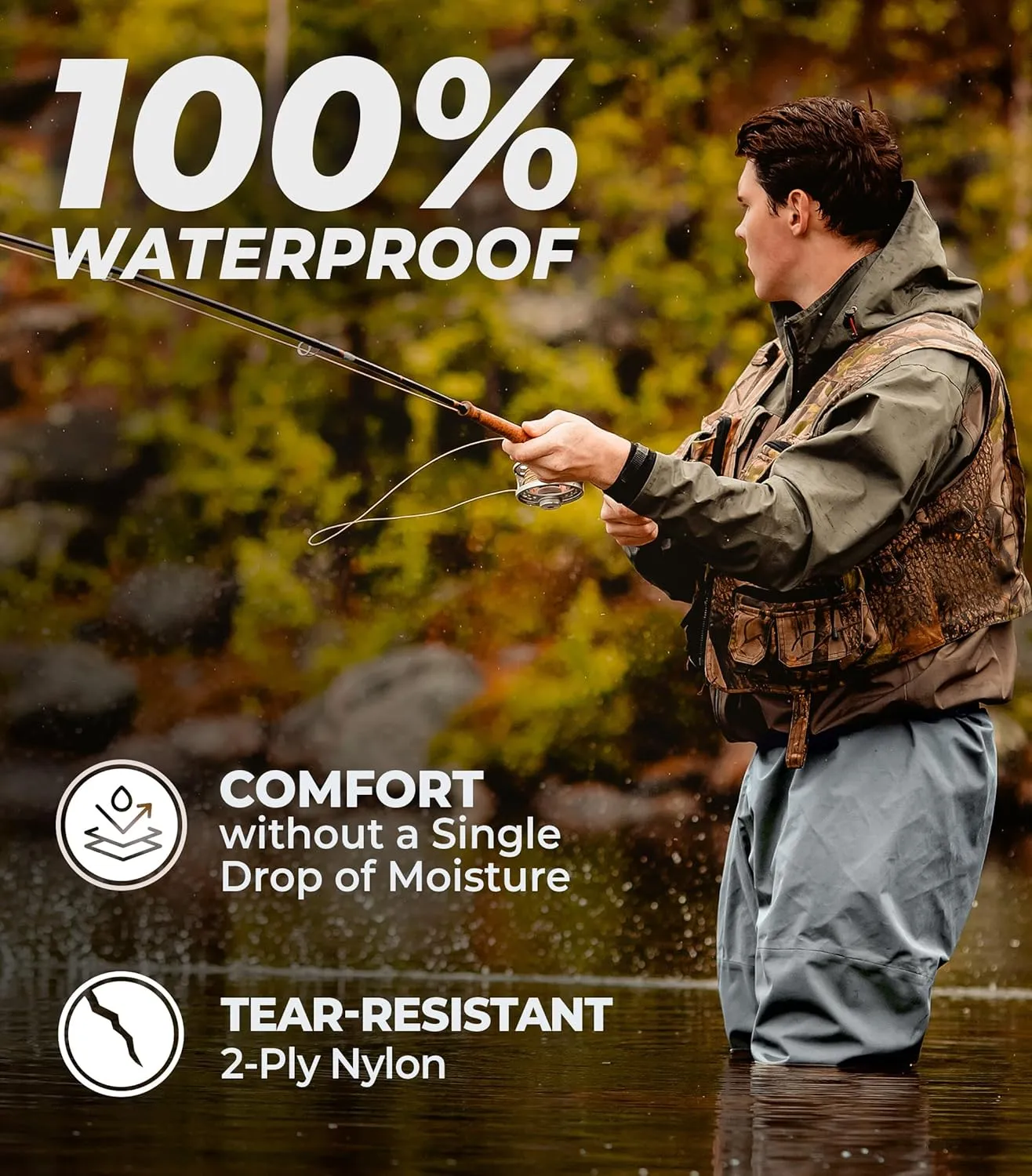 Foxelli Chest Waders - 2-ply Nylon/PVC Waterproof Lightweight Fishing Waders for Men & Women with Boots