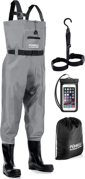 Foxelli Chest Waders – Waterproof 2-ply Nylon/PVC Camo Hunting Fishing Waders for Men and Women with Boots