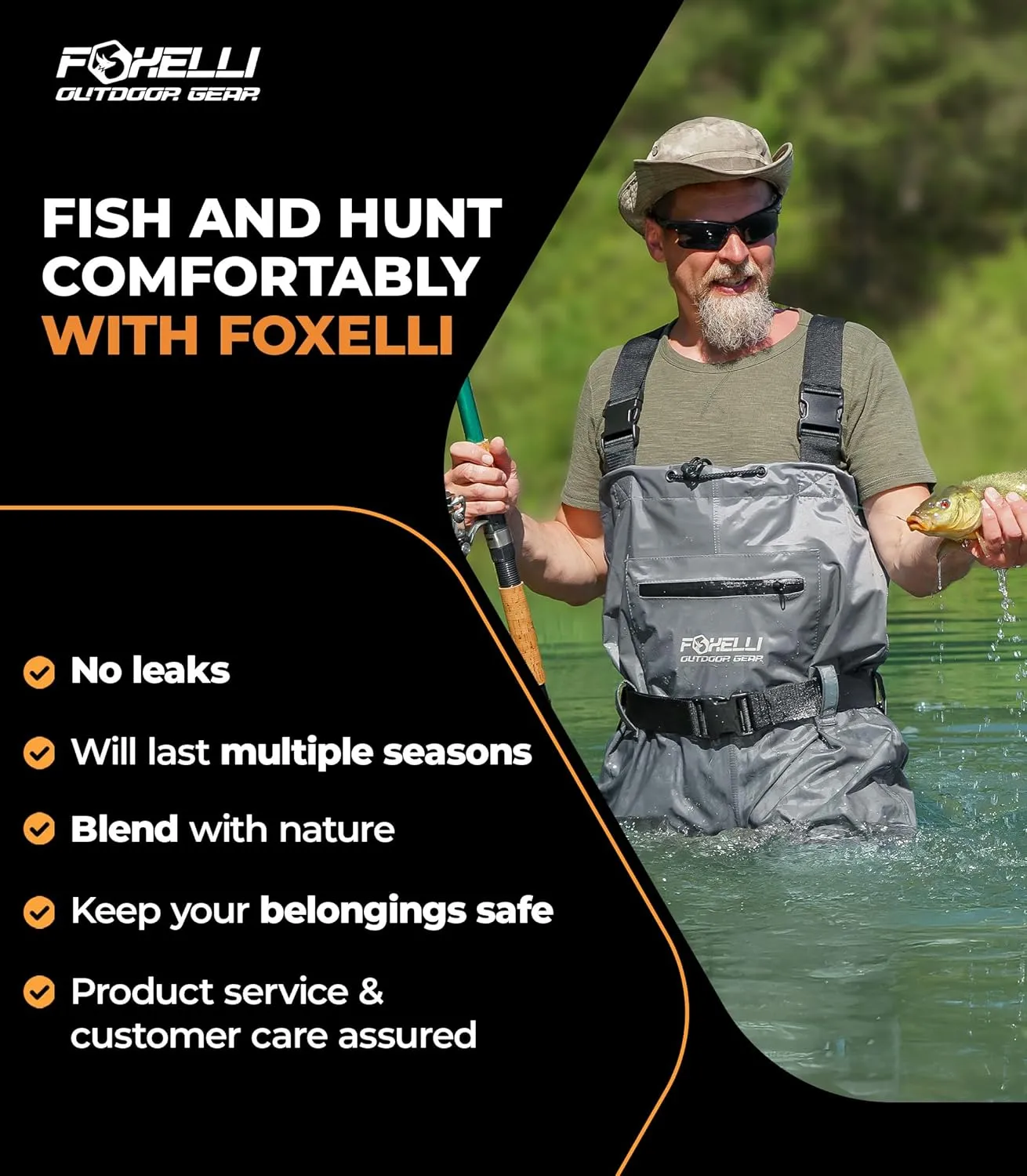 Foxelli Chest Waders – Waterproof 2-ply Nylon/PVC Camo Hunting Fishing Waders for Men and Women with Boots